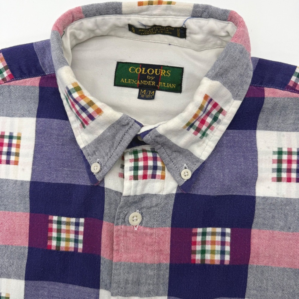 Colours by Alexander Julian Button Down Mens M Multi Color Plaid Patchwork Shirt